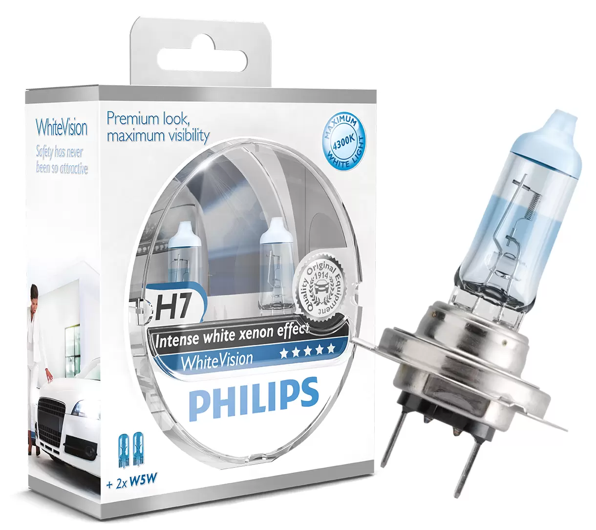 H7 Philips White Vision Ultra +60% 4200K incl. 2x W5W White Vision