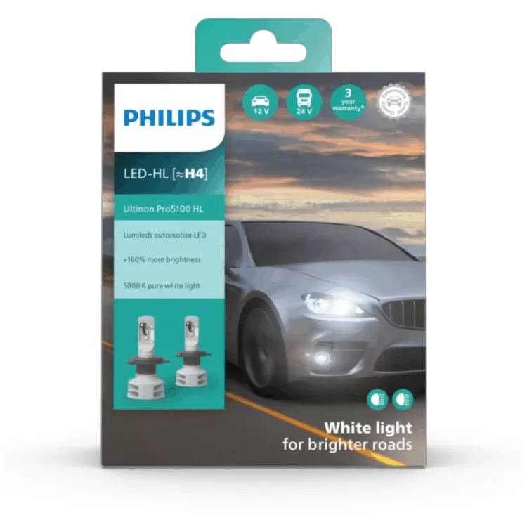 2X Philips Ultinon Essential G2 LED 6500K H4 9003 HB2 12/24V 20W P43t Car  High Low Beam Original Bulbs White Light 11342UE2X2