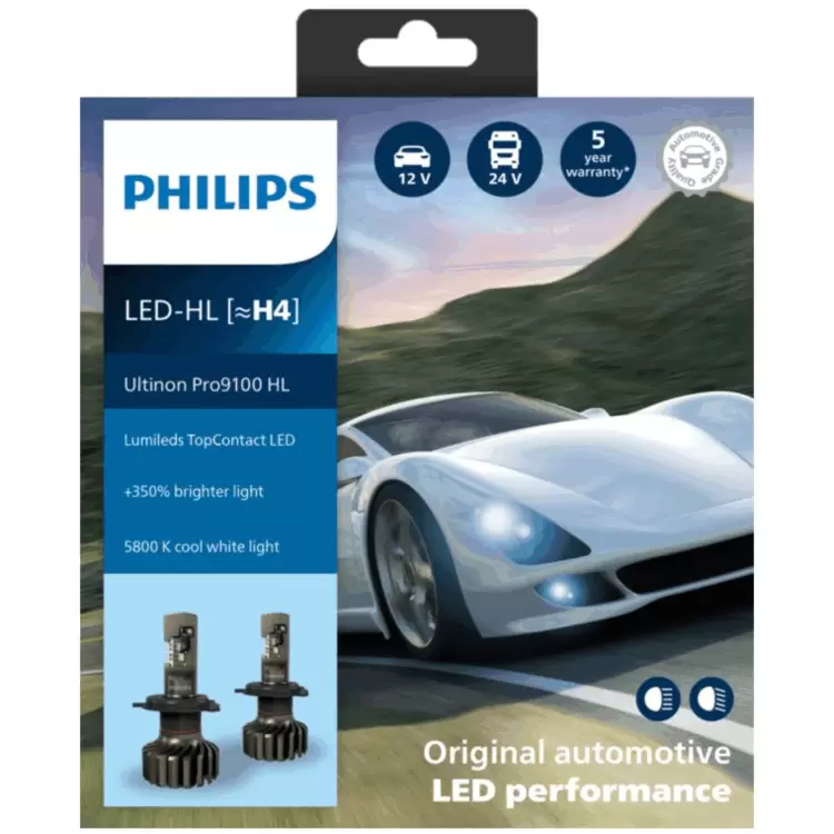 LED Headlights Bulb kit - H4 - PHILIPS Ultinon Pro9100 5800K +350%