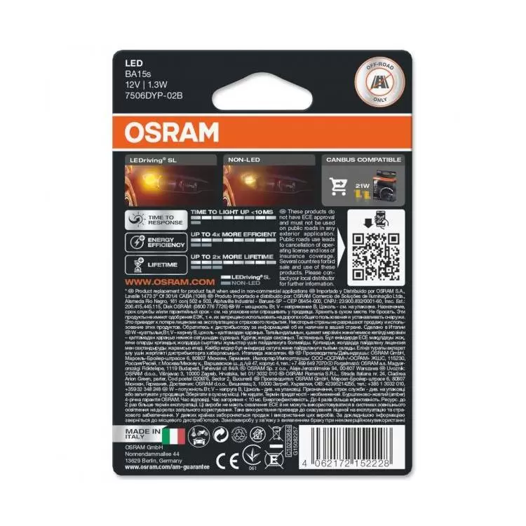 OSRAM LEDriving SL LED Amber P21W (Twin)