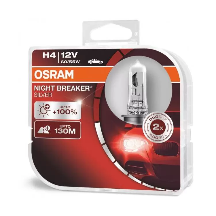 OSRAM Night Breaker Silver H4, Twin Headlight Bulbs